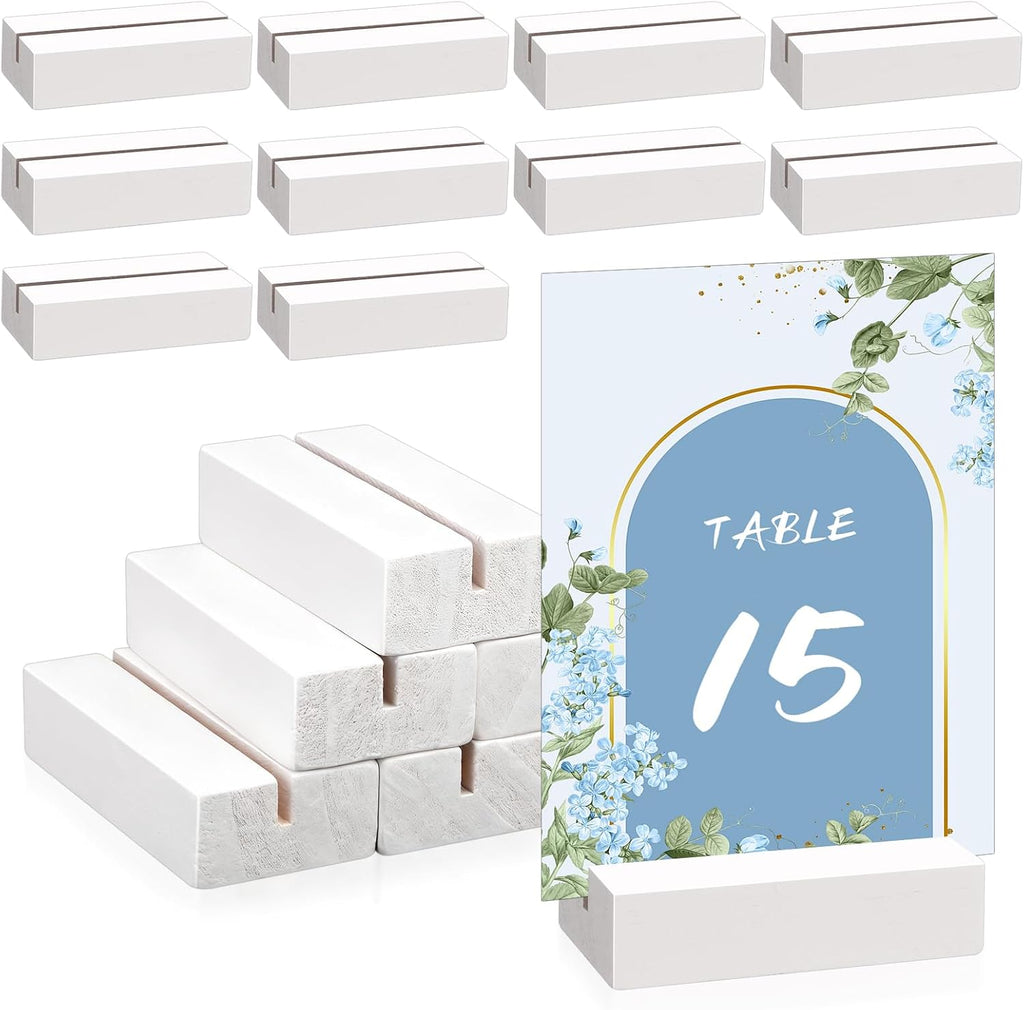 15 Pieces White Wood Table Number Stands Wood Place Card Holders Picture Holder Acrylic Sign Holders for Ceremony Birthday Party Home Decoration ﻿