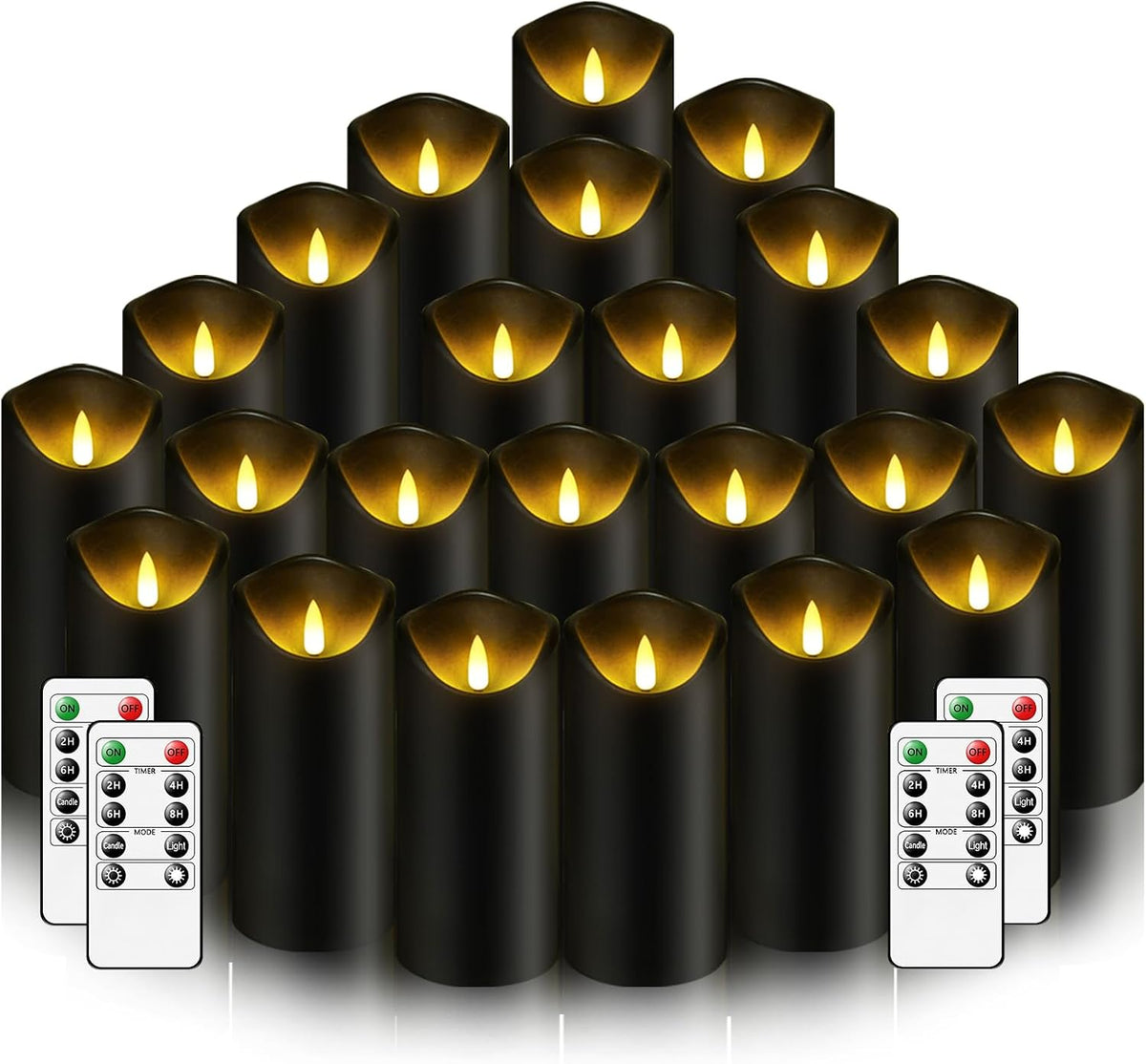 Nimiko Flameless Candles with Remote, Battery Operated Flickering Flameless Candles, LED Candles with Timer 2/4/6/8H, with Realistic LED Candles Set of 24 (D2.2 x H 5" 6" 7") (Black)