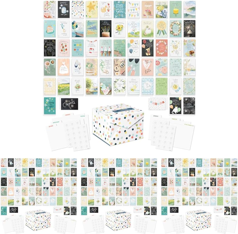 American Greetings 65-Count All-Occasion Greeting Card Pack, Assorted Watercolor & Playful Illustration Designs designed by Kathy Davis Studios, A6 (Pack of 4)