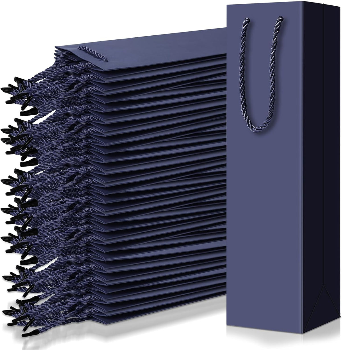 Fulmoon 80 Pack Wine Gift Bag Bulk, 4"x3.5"x14" Wine Bag, Dark Blue