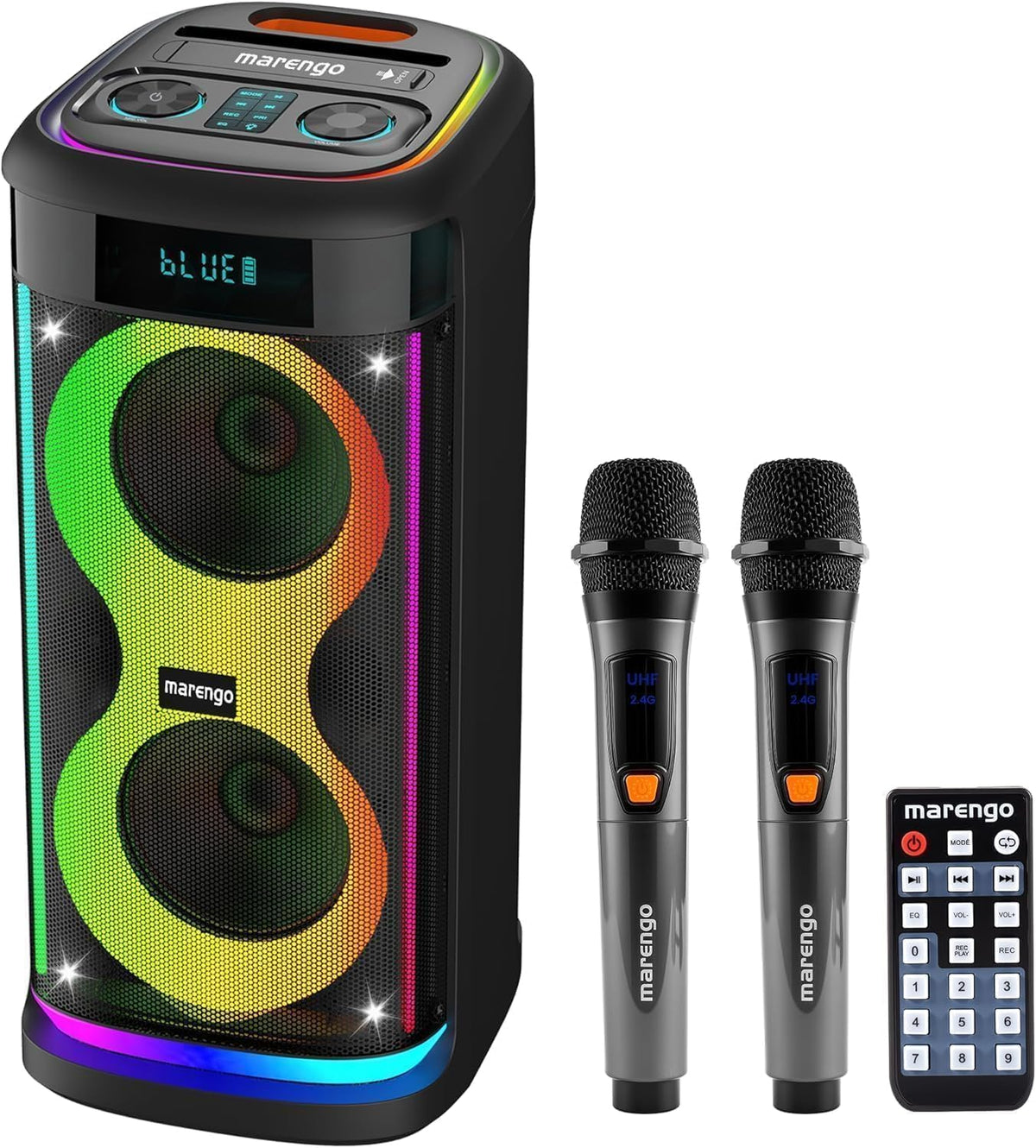 Karaoke Machine for Adults with 2 Wireless Mics, 500W(Peak) Party Speaker