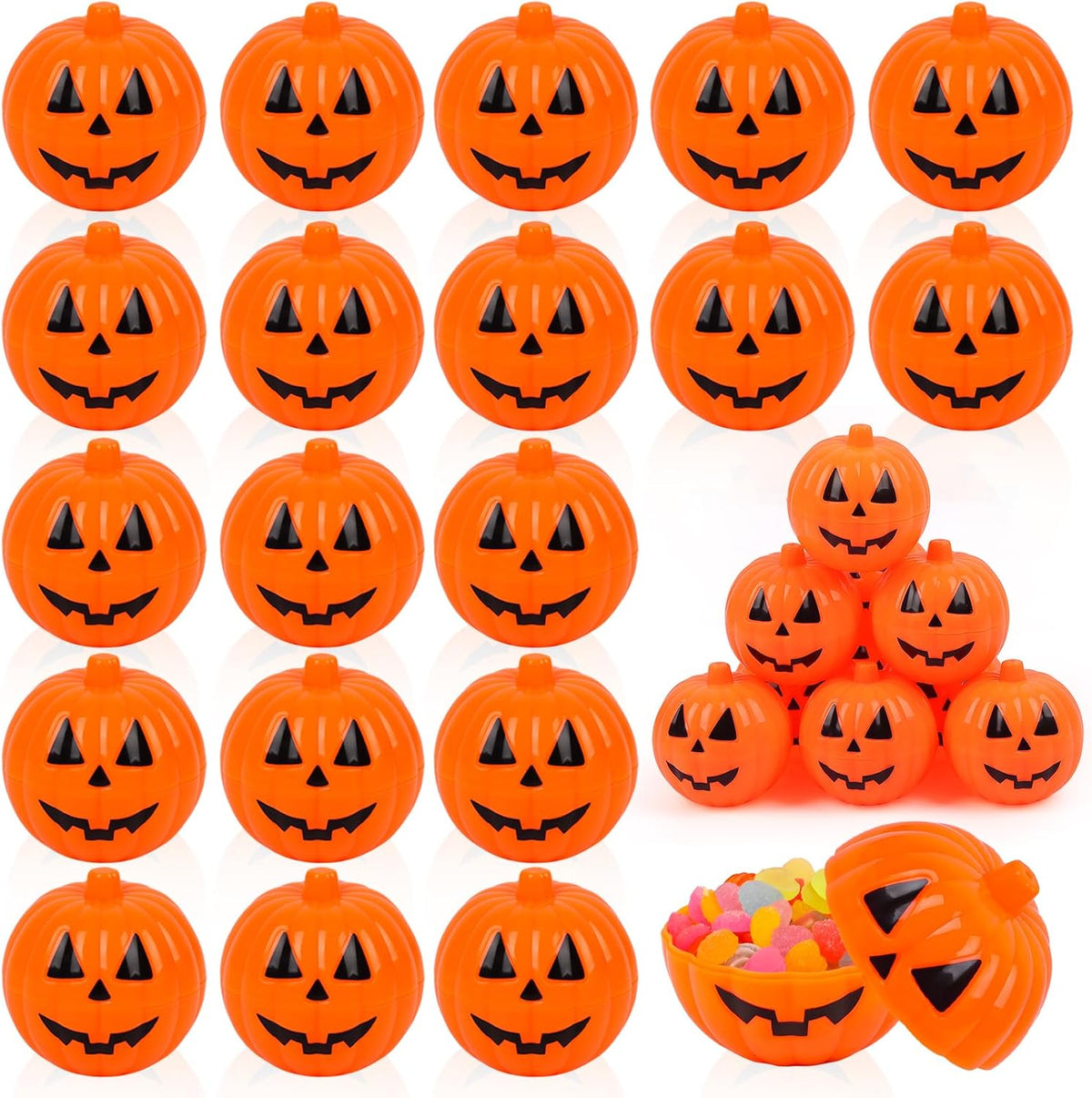 FOIMAS Halloween Pumpkin Candy Box, 36pcs Mini Plastic Pumpkin Containers Fillable Candy Treat Storage Box for Trick or Treat Halloween Party Decoration Storing Packaging Snacks Crafts Accessories