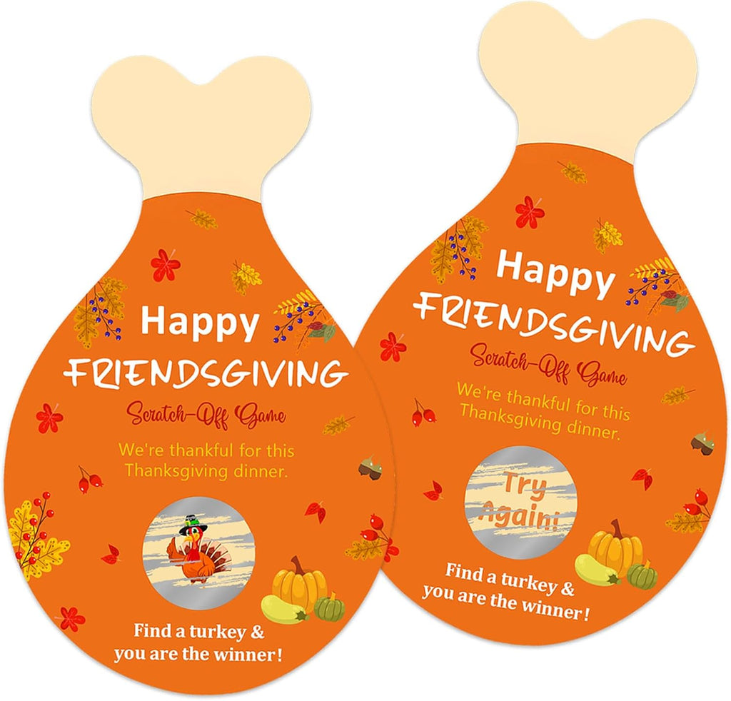 JUESMOS 30Pcs Friendsgiving Scratch off Cards Turkey Legs DIY Scratch Prize Cards Thanksgiving Party Games Fall Harvest Scratch-off Card for Friends Family Adults Fun Thanksgiving Dinner Activities