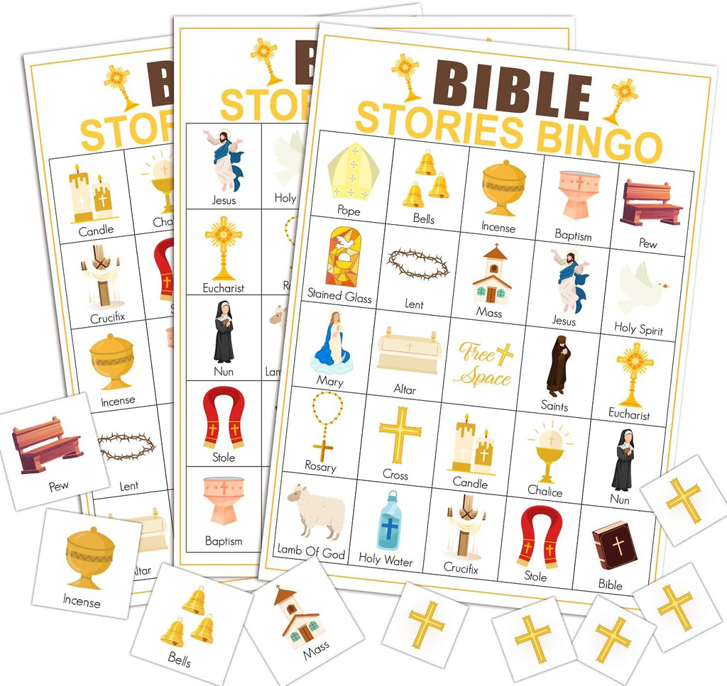 Bible Bingo Game, Party Games with 24 Players, Happy Holiday Bingo Game for Adults, Sunday Church Game Bible Activity for Christian, Family Open Day Supplies Party Supplies-16