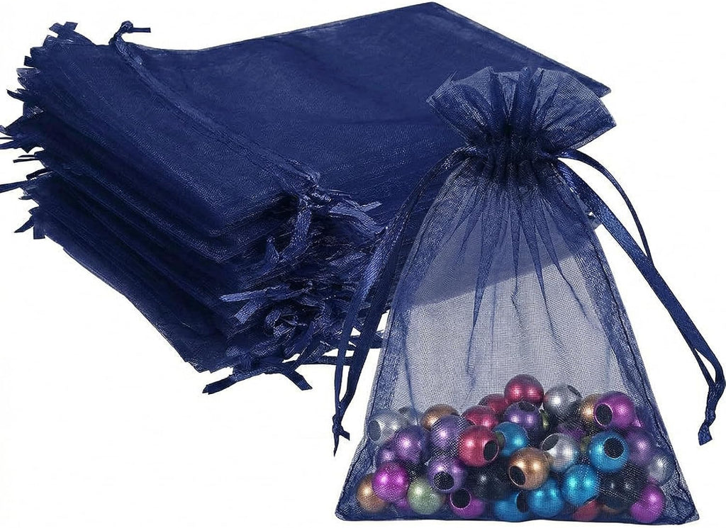 Wudygirl 100 PCS 5"x7" Organza Bags Navy Blue Gift Bags with Drawstring