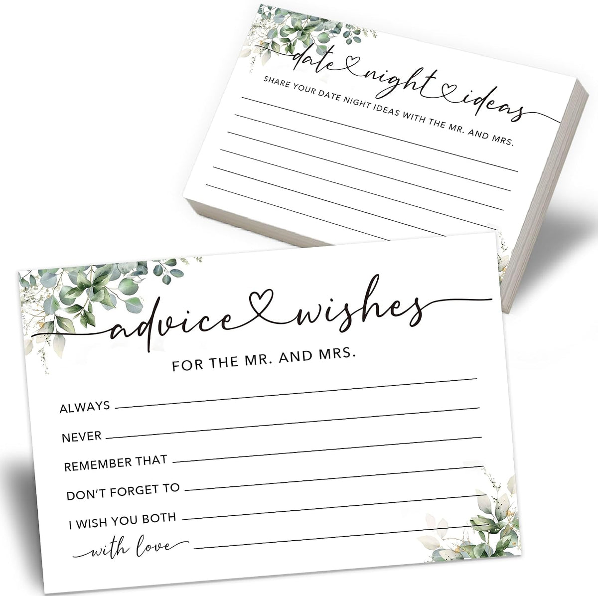 50 Pcs Advice and Wishes for the Mr and Mrs Cards - Bridal Shower Guest Book, Wedding Reception Decor, Newlywed Games, Engagement Party & Anniversary Keepsake -B04