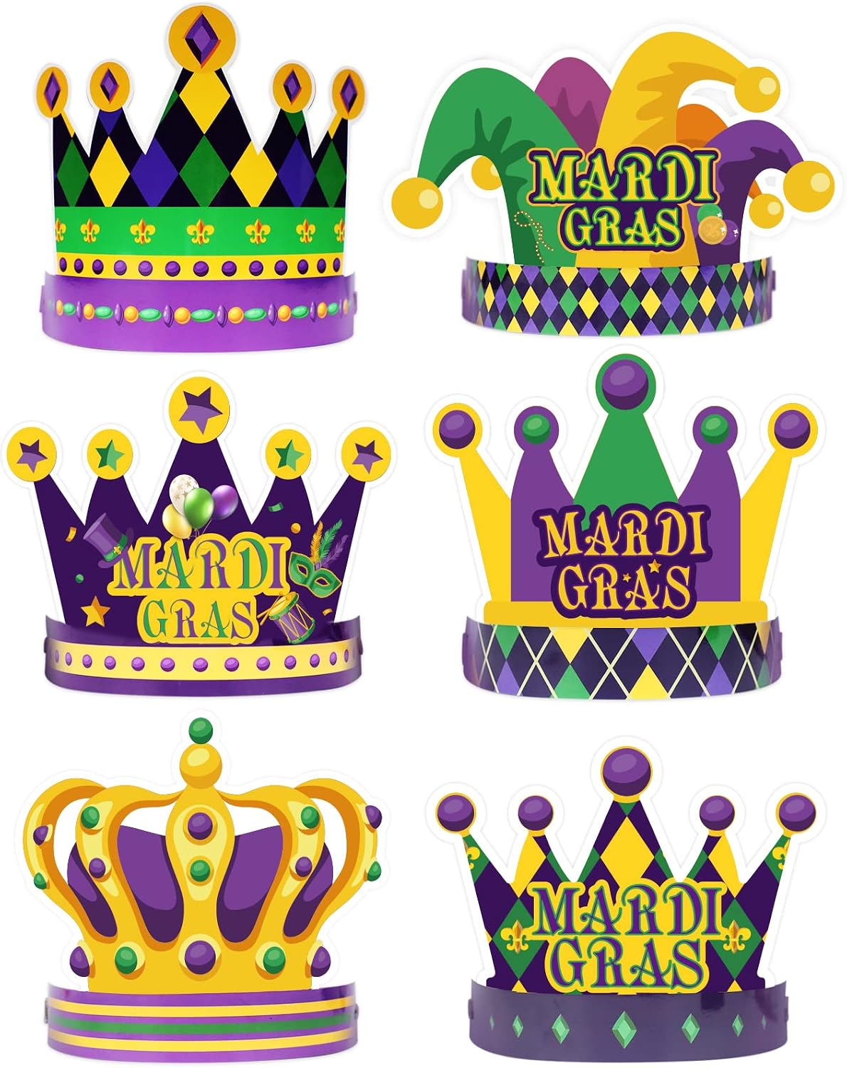 chiazllta 24 Pcs Mardi Gras Crown Kits Carnival Party Paper Hat For Kids Adults Mardi Gras Jester Favors Supplies Decoration