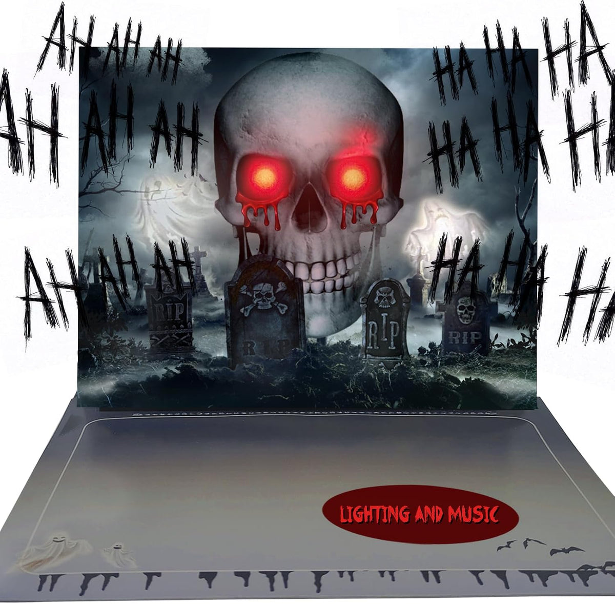 3D Greeting Pop Up Halloween Card with light and music, For Kids, Friend, Boyfriend, Girlfriend, Husband, Him, Women - Skull, Trick Or Treat, Ghost, Pumpkin Envelope