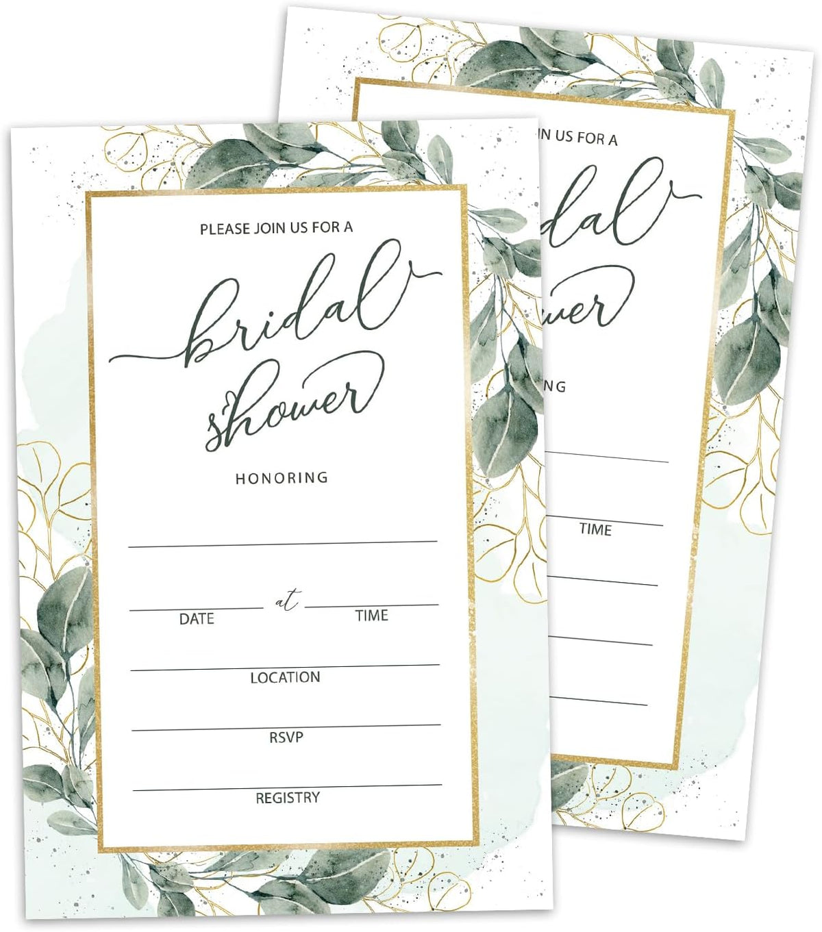 WwongxianB Set of 25 Bridal Shower Eucalyptus Invitations with Envelopes, Greenery Invites for Bridal Shower, Wedding Party Invitations, Fill in Style Invites Cards -012