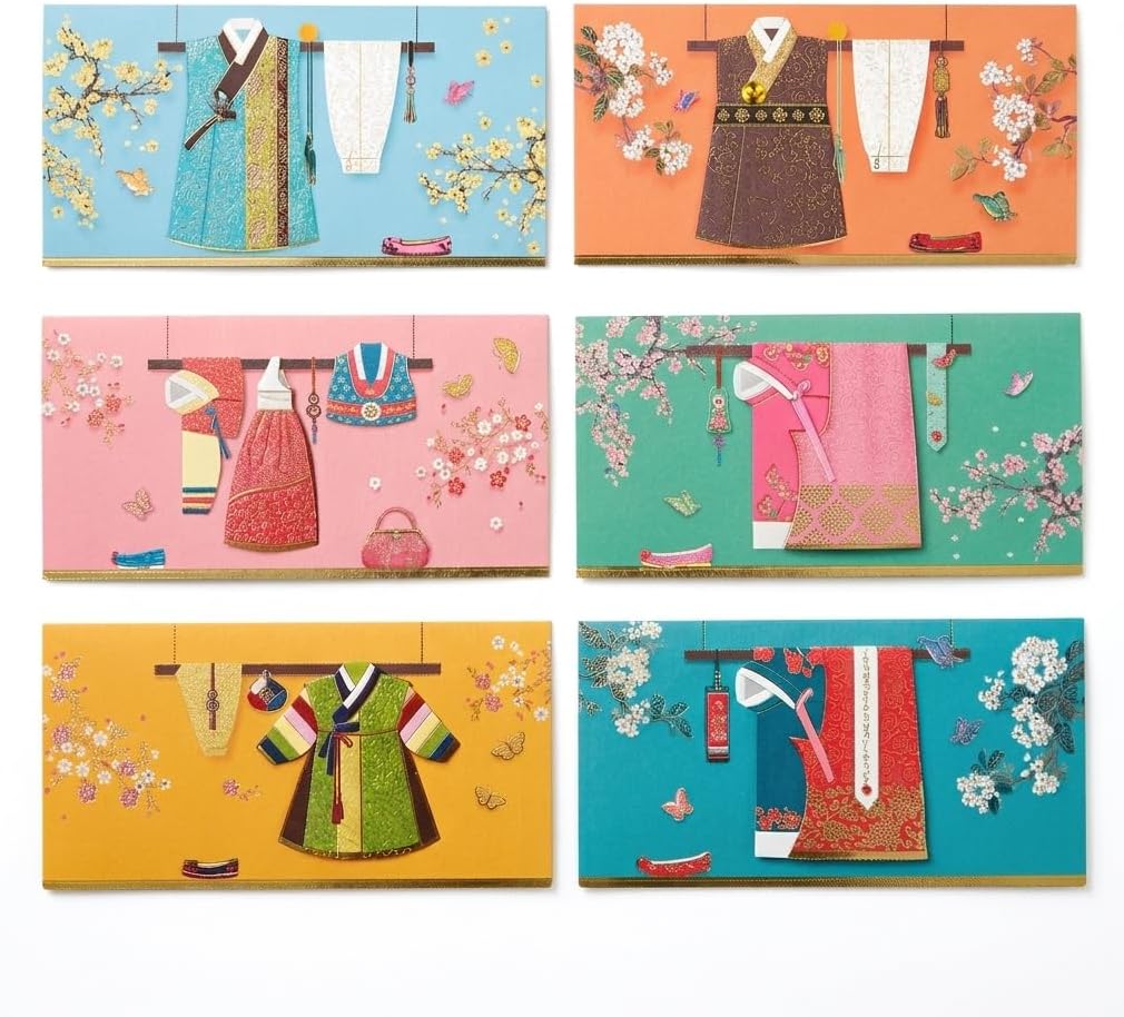 Premium Hanbok Money Envelopes & Cards - Myeongju Hanbok 6 Pack