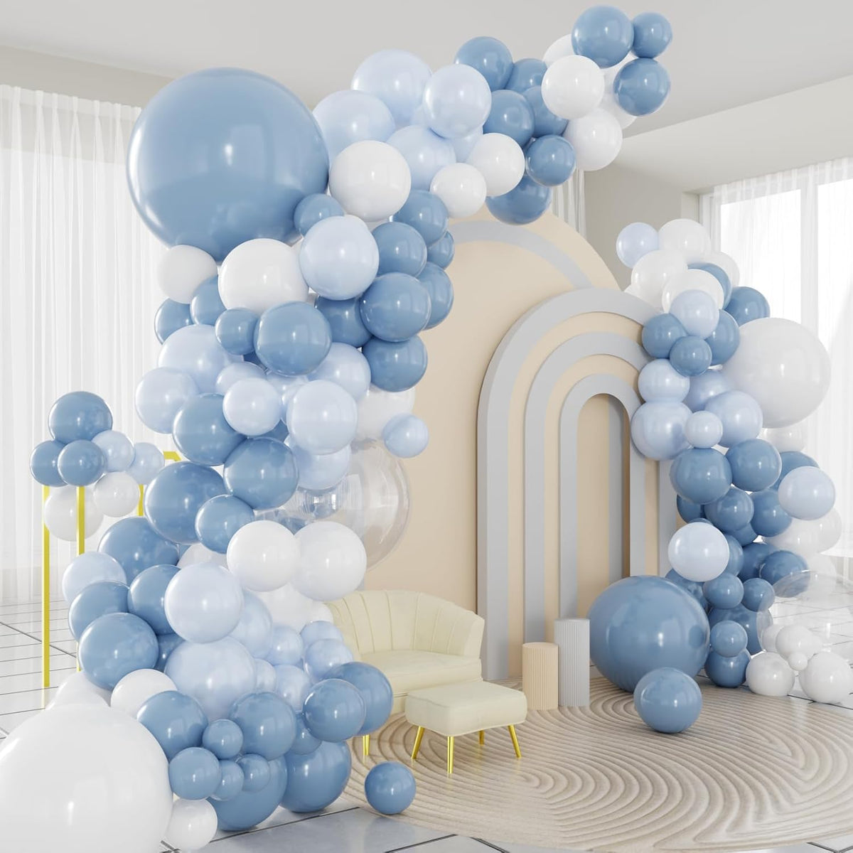 Dusty Blue Balloons Arch Kit, 124pcs Blue White Balloons
