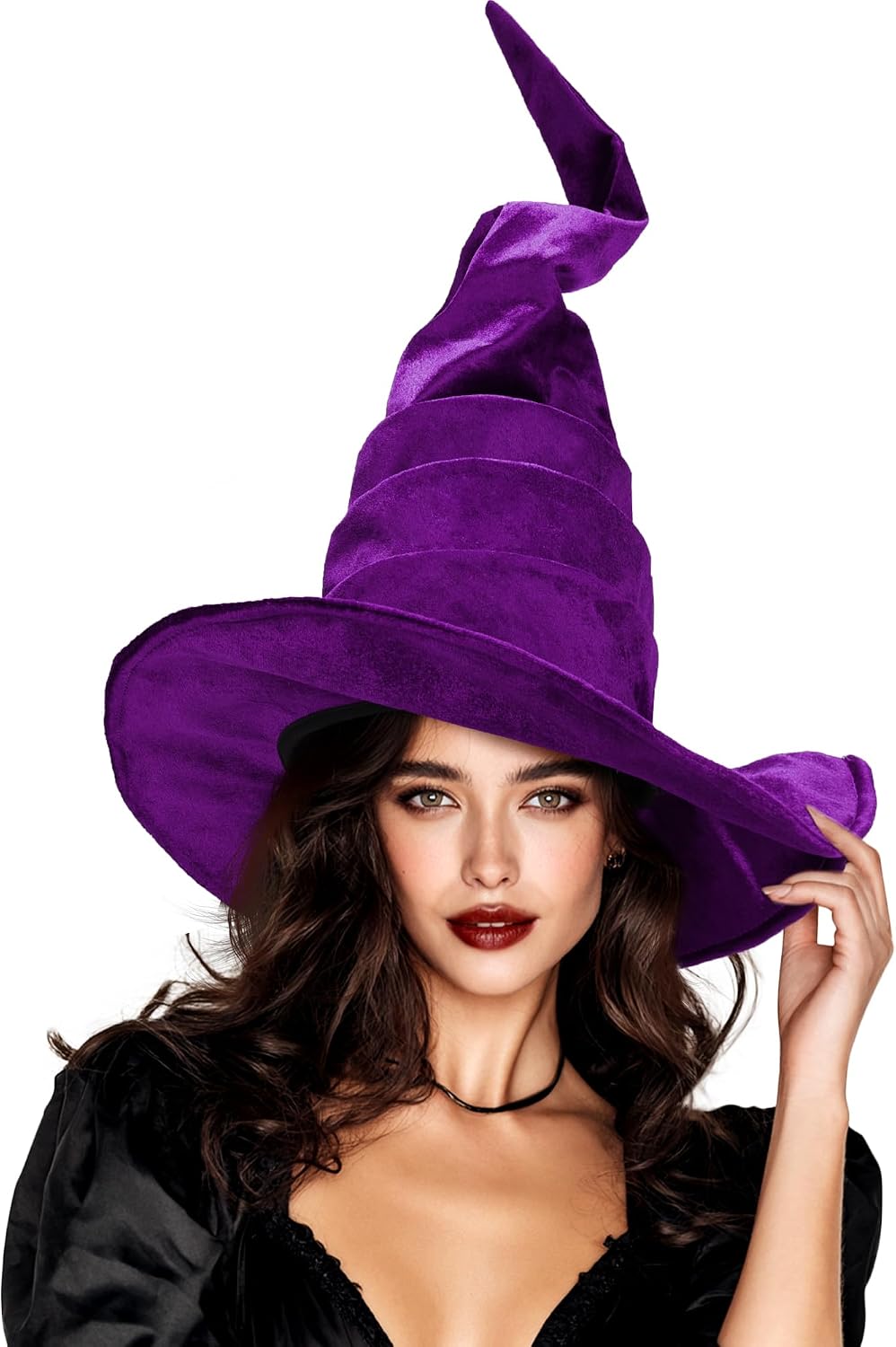 Ultrafun Women's Large Ruched Witch Hat Halloween Black Witch Wizard Hat Costume Accessory Adult