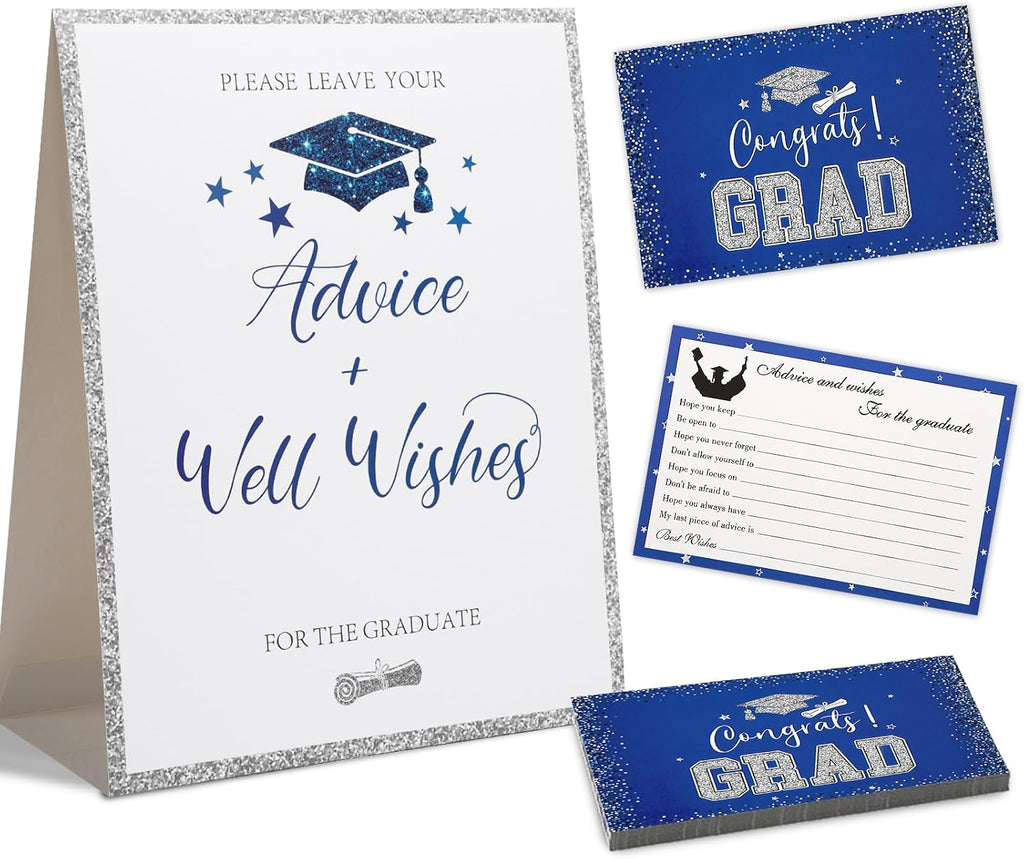 Hunanyume 50 Pack Graduation Advice Cards 2026, Blue Silver Well Wishes And Advice For The Graduate, Graduation Wishes Cards for Middle High School College Graduation Decorations 2026