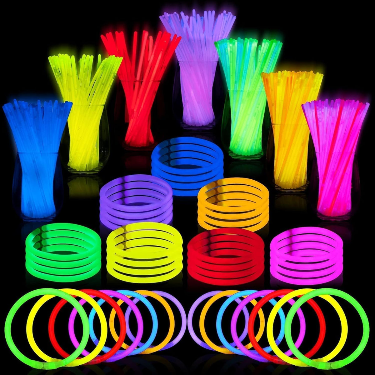 JOYIN 144 Pcs 8" Glow sticks Bulk Party Favors Pack, Neon Glow in the Dark Party Supplies, Light Up Necklaces and Bracelets with Connectors for Halloween, Football, Birthday Decorations