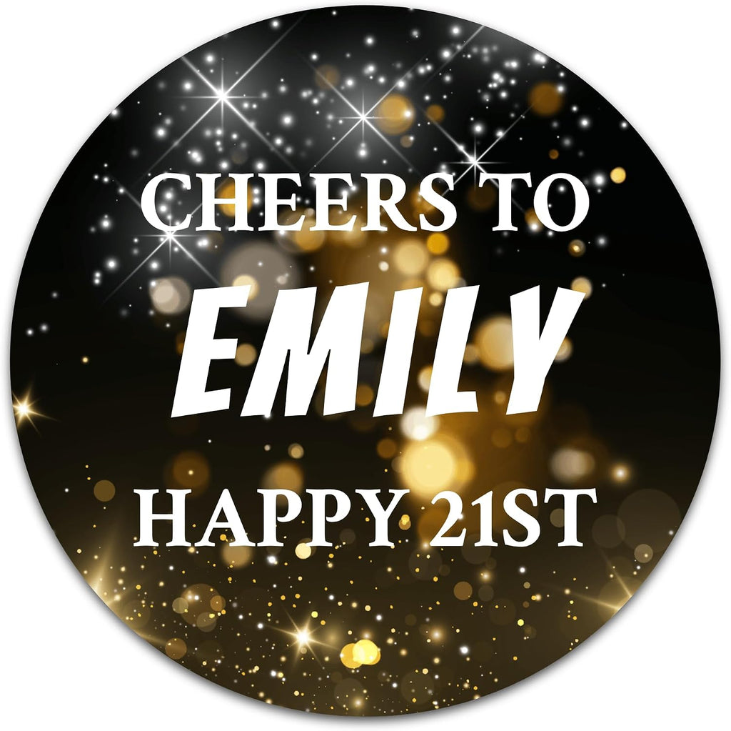 Custom Adult Birthday Stickers with Name & Age – Personalized Round Paper Labels for Milestone Birthday Party Favors, Goodie Bags, Treat Bags & Decorations (50-1000 Stickers) (Glamour Party)