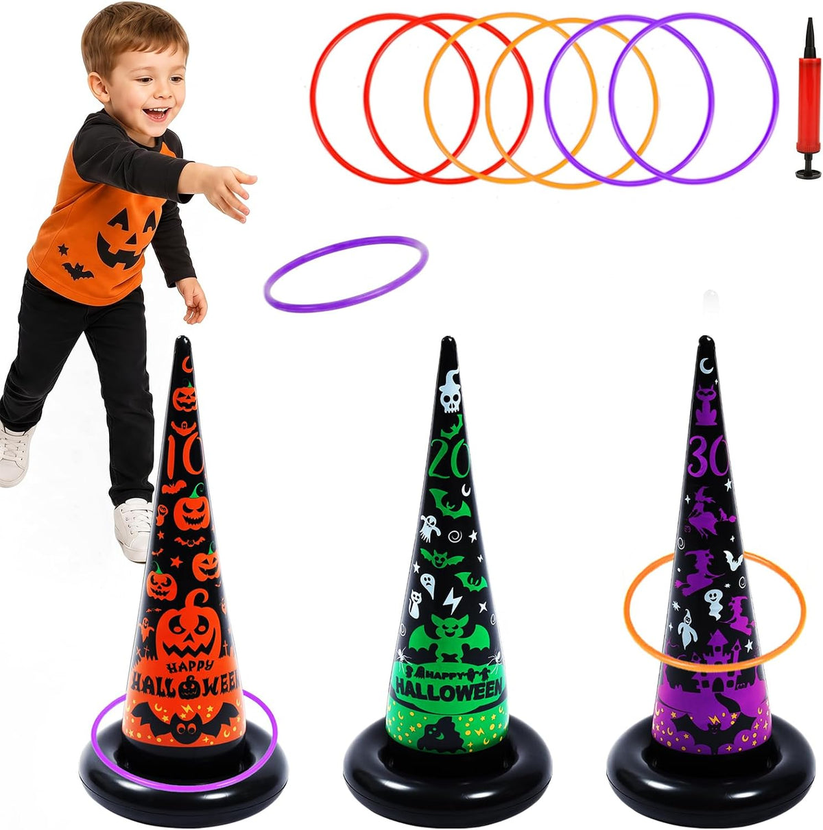 Voiiake 3 Pack Witch Hat Halloween Inflatables Ring Toss Game - Fun Halloween Games,Toys & Party Supplies, Games & Toys for Kids Adults