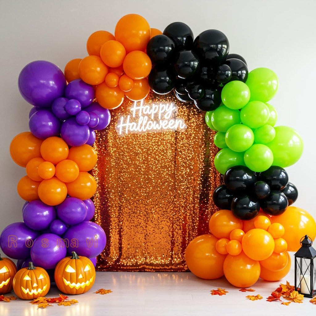 Halloween Balloon Arch, Orange, Black, Purple & Green, 138 Balloons
