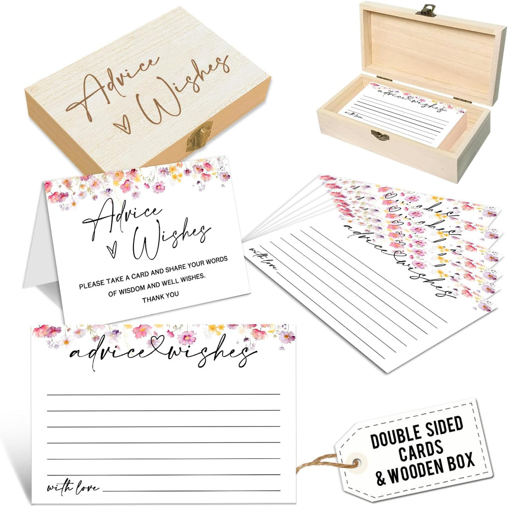 Advice and Wishes Cards Set with Message Notes and Keepsake Options, Guest Book Alternative for Baby Shower, Wedding, Bridal Shower, Graduation and Birthday Celebrations (50, B White, White Color Set)
