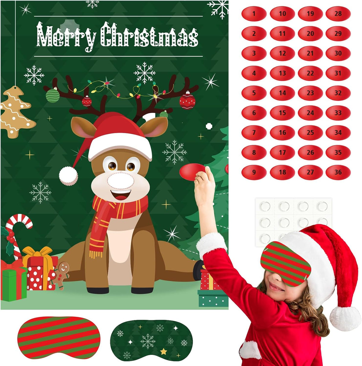 ASTARON Christmas Party Games for Kids, Pin the Hat on Reindeer