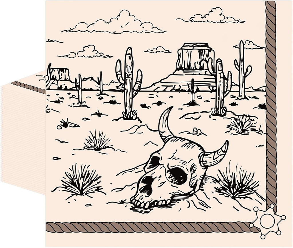 50 Pcs Cowboy Paper Napkins 6.5 x 6.5 Inches, Western Theme Disposable Luncheon Dinner Wild West First Rodeo Party Napkins Cocktail Napkin for Birthday Bachelorette Party Decorations (Cowboy)