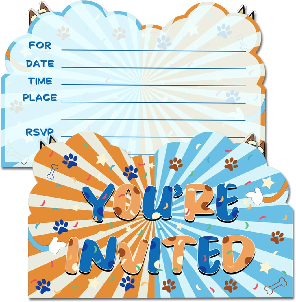Blue Cartoon Dog Birthday Invitations for Boys Party Invites with Envelopes