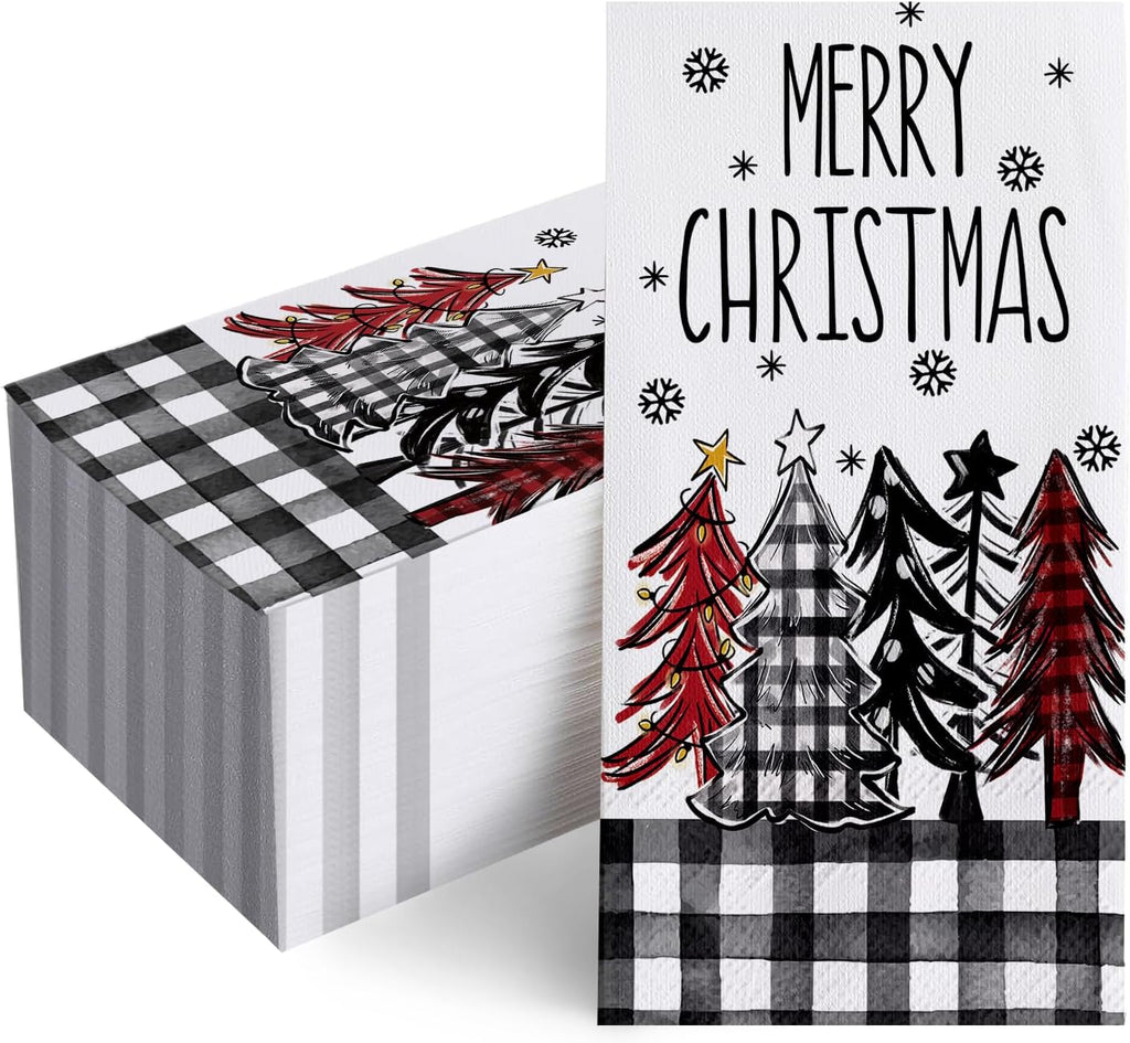 100 PCS Merry Christmas Tree Disposable Paper Napkins, Xmas Bathroom