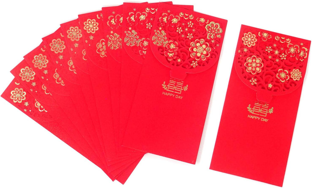 "Honbay 10PCS Chinese Red Envelopes Lucky HongBao Money Pockets, 17.7x8.5cm/6.97x3.35inch - Congratulations and Prosperity (Wedding)"