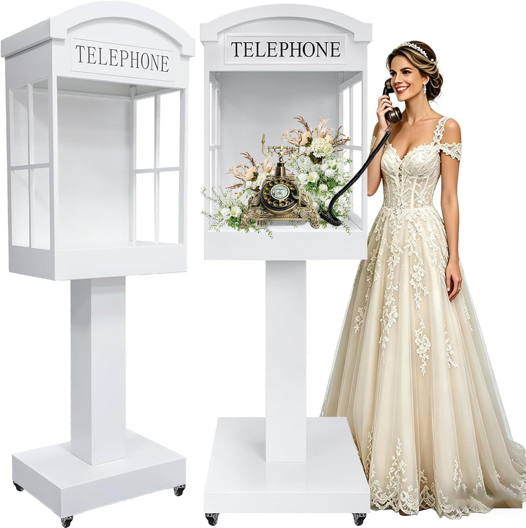 Audio Guest Book Phone Booth Stand with Wheels, Romantic Metal Audio Guestbook Telephone Booth for Wedding Birthdays Party Graduation Baby Shower Occasions Decoration