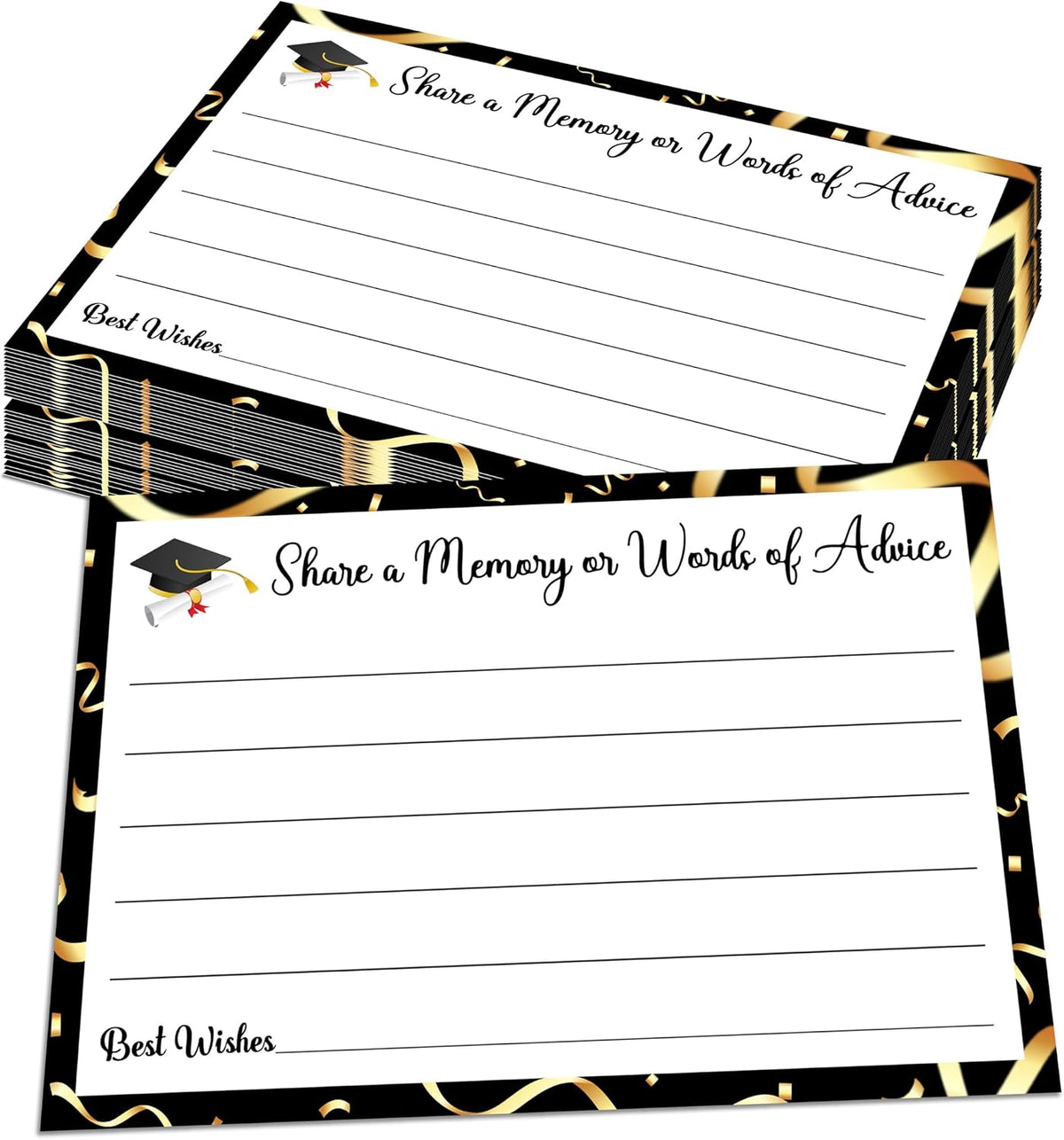 30 Pcs Graduation Advice Cards - 4" x 6" Double Sided Black Gold Graduation Wish Cards For College High School Grads - Share A Memory Or Words Of Advice Grad Party Celebration Supplies - A04