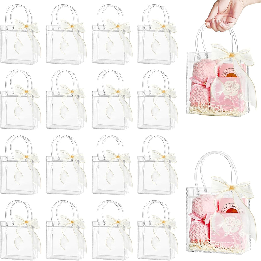 Ohuimrt 50 Pack 5.9" x 2.8" x 6.3" Clear Plastic Gift Bags with Handles