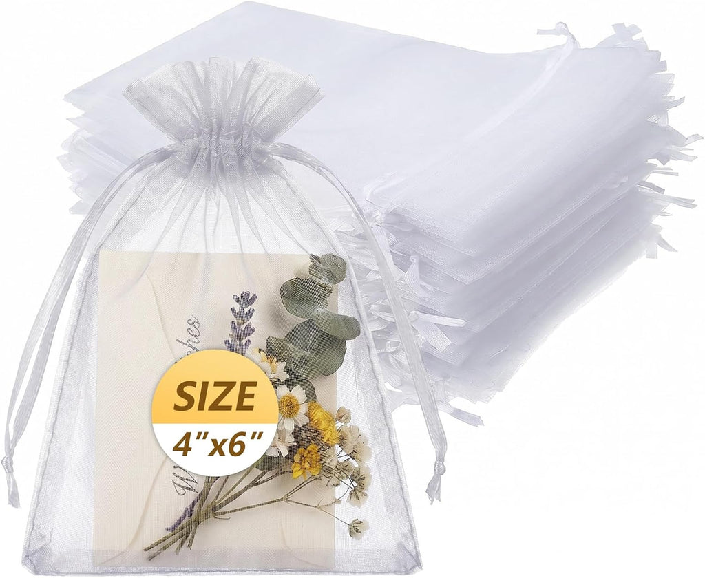 Crweety 50Pcs Large Organza Bags 6x9, Small Mesh Gift Bags Drawstring