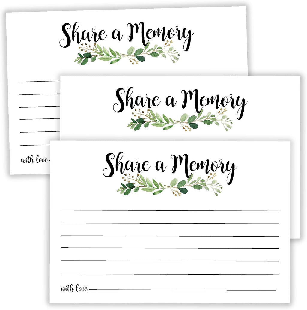 Greenery Share a Memory Cards, Funeral Guest Book, Memory Card for Celebration of Life, Graduation, Wedding, Retirement, Going Away Party, Pack of 50, 4x6 Inch 1