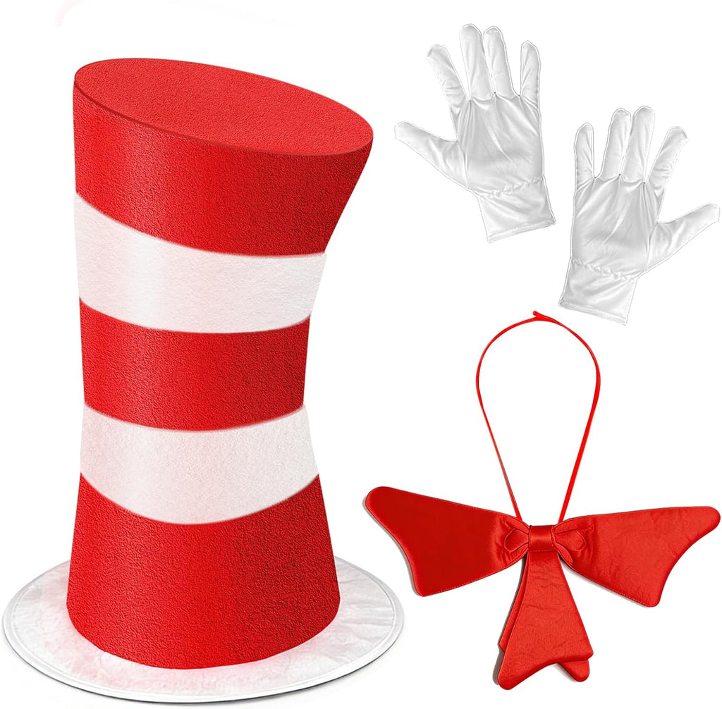 Red and White Striped Top Hat, Adult Standard Size, Cat Hat Costume Halloween Role-Play Party Accessory