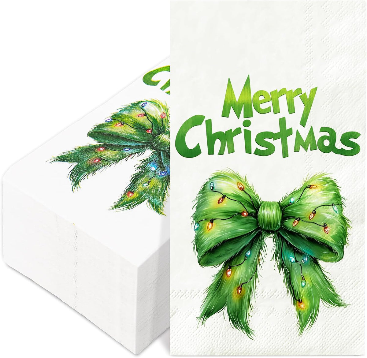 JarThenaAMCS 100 Pcs Christmas Guest Napkins Green Bow Disposable Paper Napkin Dinner Hand Napkins for Xmas Kitchen Home Bathroom Party Supplies Table Decor