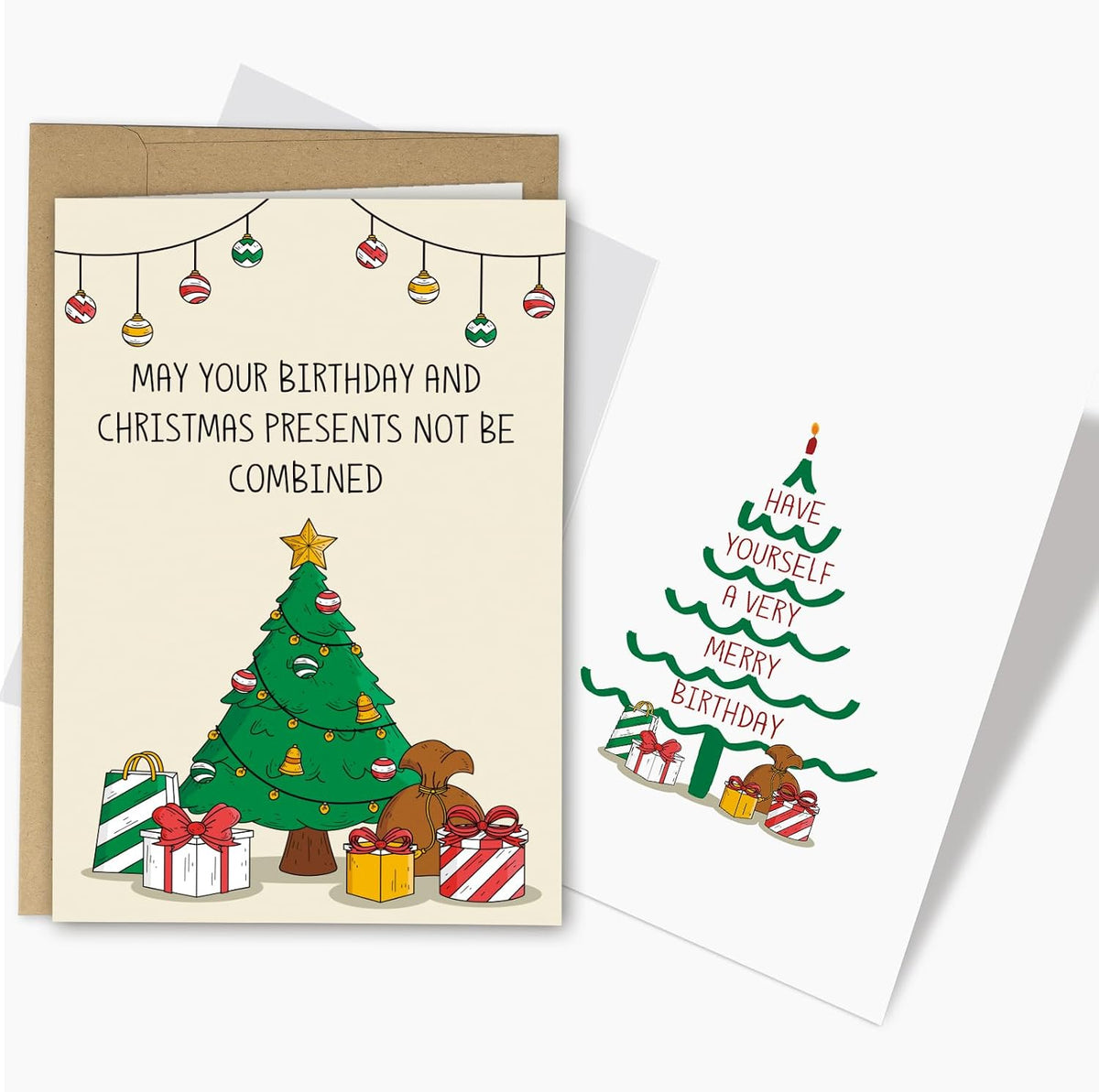Funny Christmas Birthday Card for Him Her, Humorous December Bday Card Gift for Friends Sister Brother, May Your Birthday And Christmas Presents Not Be Combined