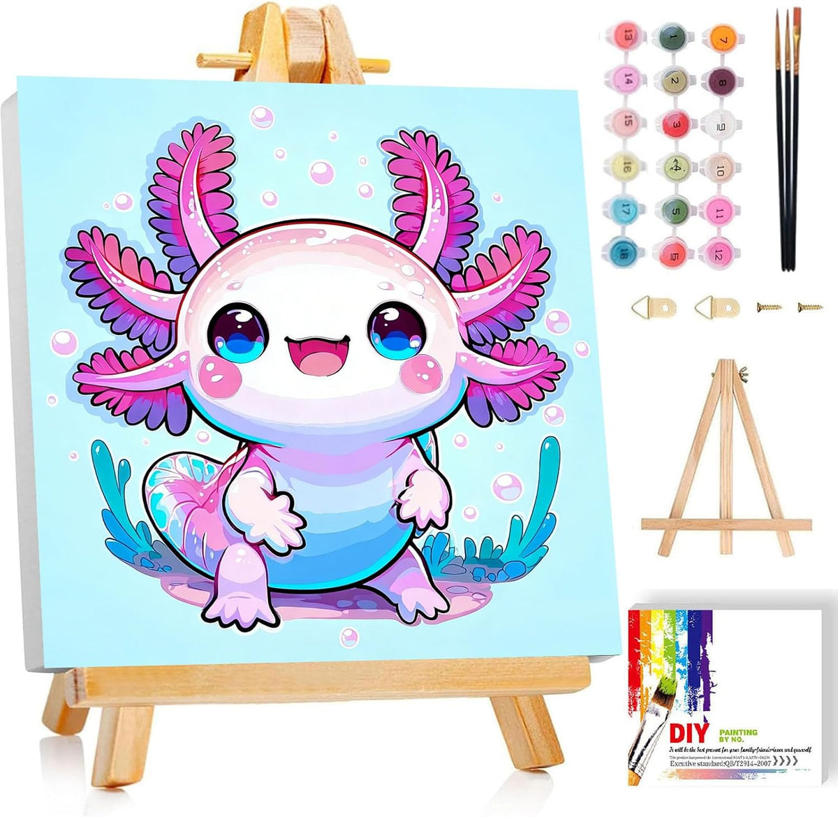 Gemozaic Axolotl Paint by Numbers Kit for Kids with Frame & Easel, 8x8 in