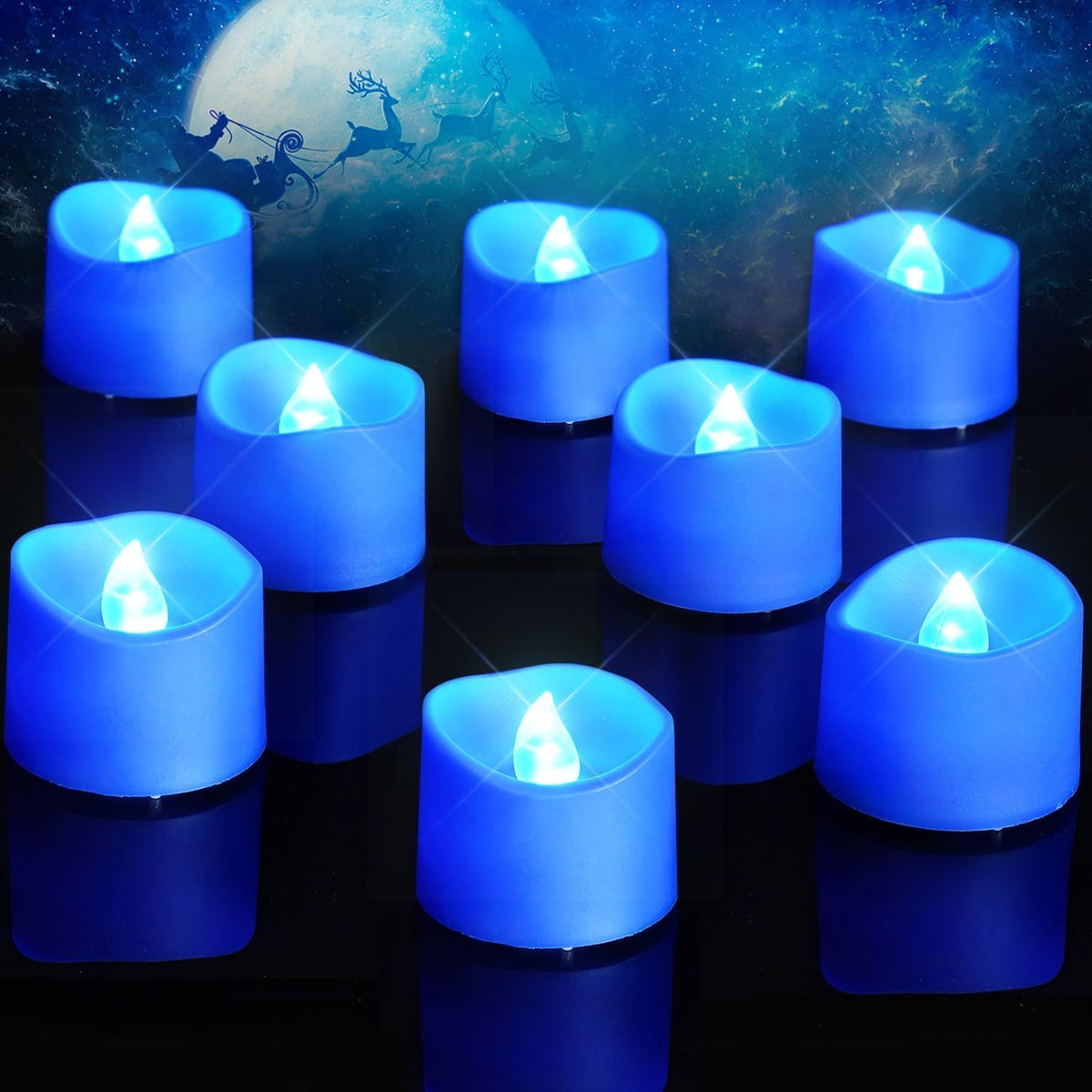 Homemory 50-Pack Blue Flameless Battery Tea Light Candles, 200+ Hours