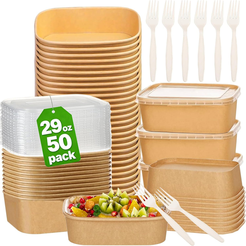 Microwavable Kraft Brown Take Out Boxes 112 oz (30 Pack) Disposable Food Containers - Recyclable Cardboard Lunch Box - Take Out Containers Disposable - to Go Boxes for Restaurants, Delivery, Catering