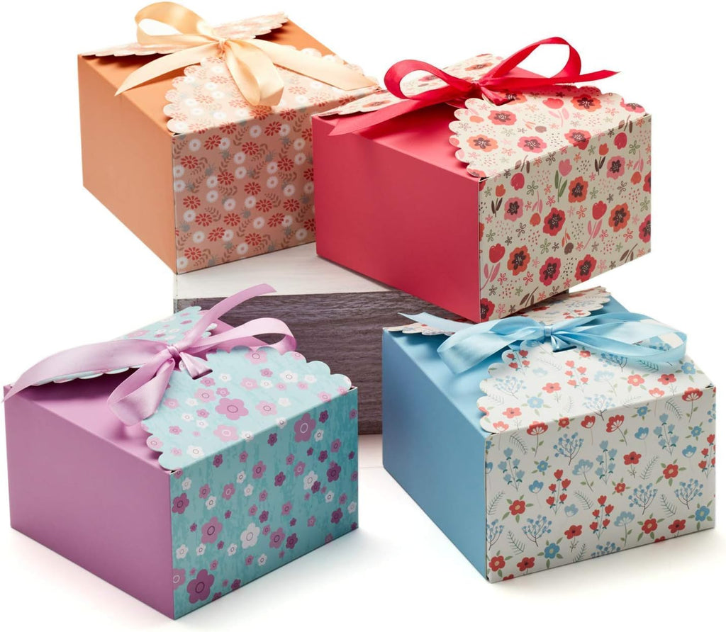 Small Floral Gift Boxes with Lids & Ribbon (20 Pack) Decorative Treat Boxes