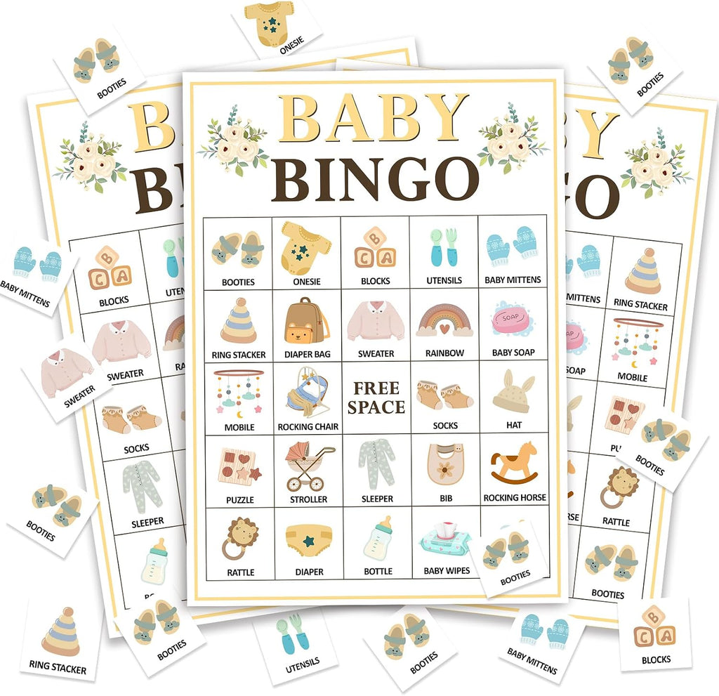 Floral Baby Shower Bingo for 24 Players, Gender Reveal Party Activity