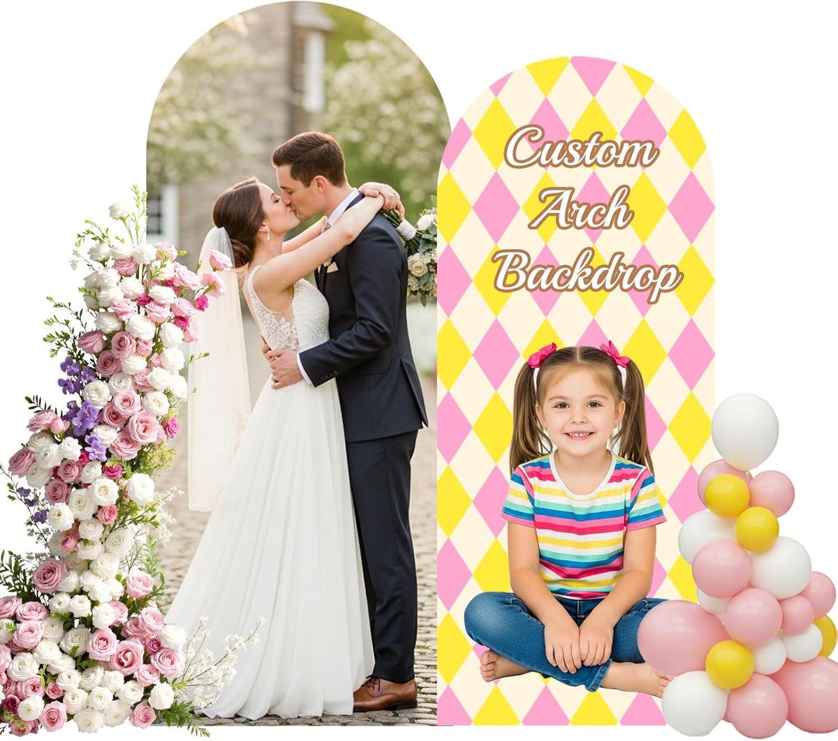 Custom Backdrop 7x5 Ft, Personalized Step and Repeat Backdrop with Picture Logo Text, Customized Background for Photography, Gift for Birthday, Wedding, Baby Shower, Christmas Decorations, Made in USA