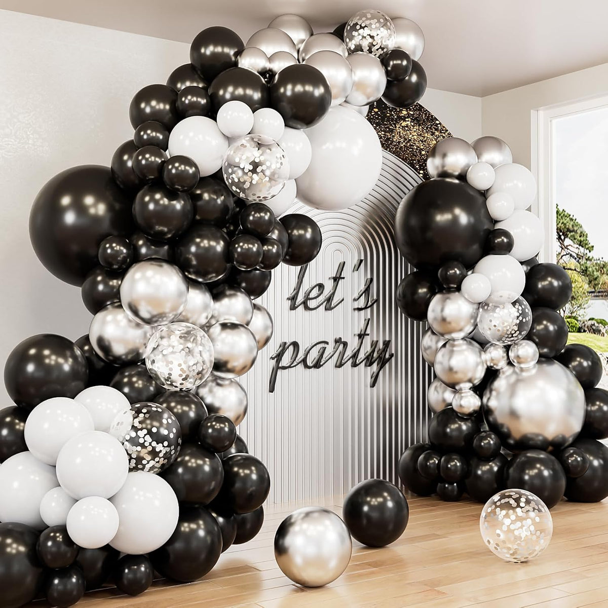 Black and Silver Balloons Garland Arch Kit, 135 Pcs, Party Decor