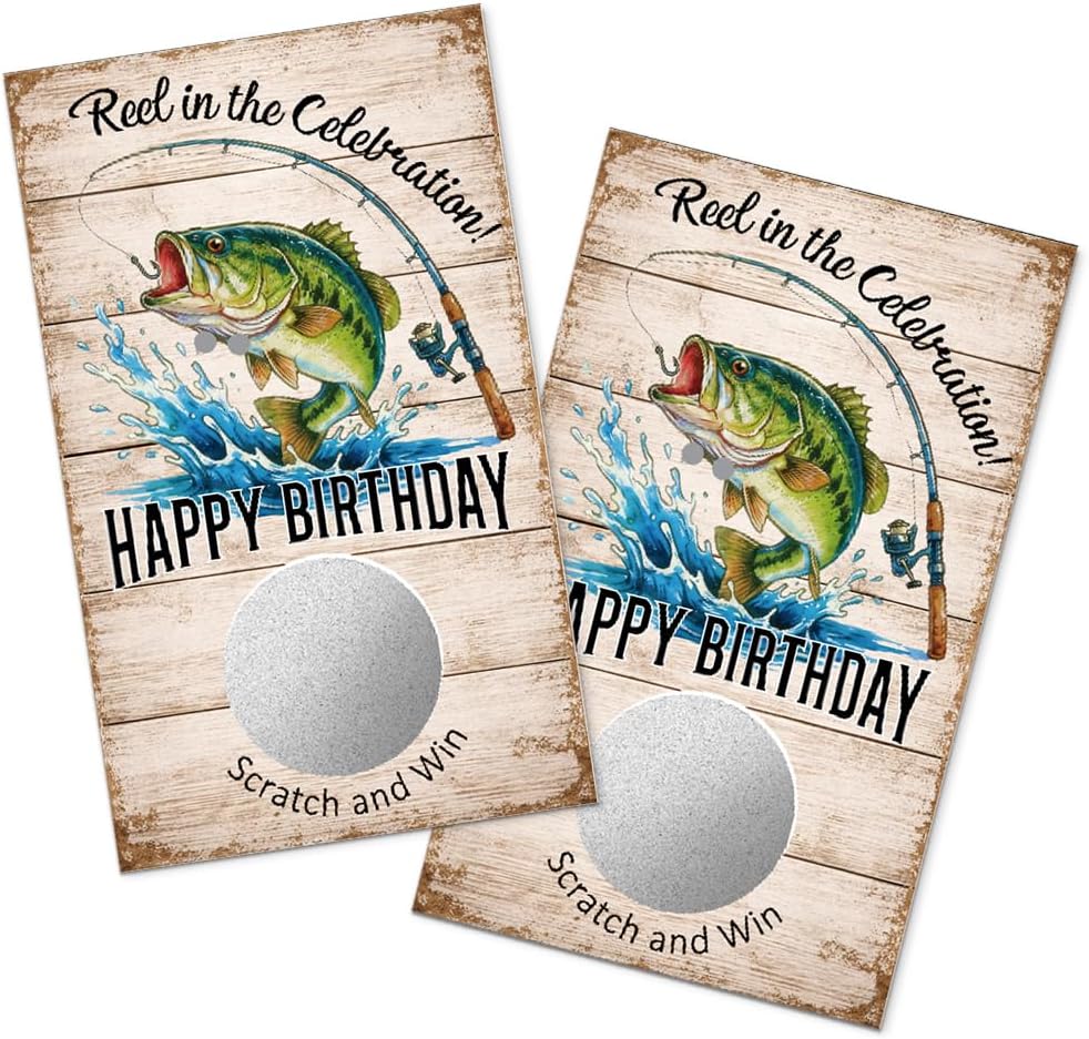 TOUNER 50Pcs Fishing Birthday Scratch Off Game Cards, Fishing Scratch Cards for Father's Day Family Gathering Birthday Summer Barbecue Retirement Party Lottery Prize Raffle Tickets Business Promotion