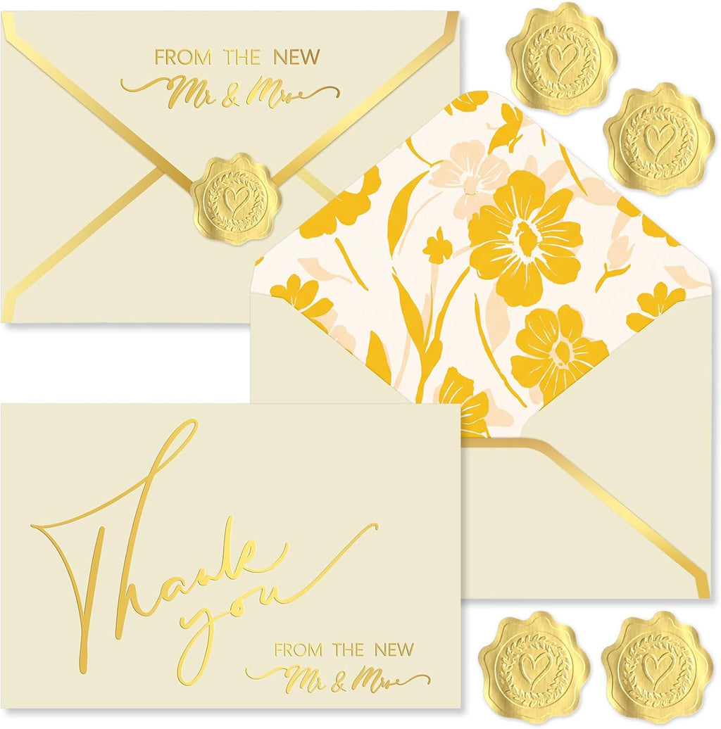 100 Pcs Wedding Thank You Cards with Envelopes Mr and Mrs Cards