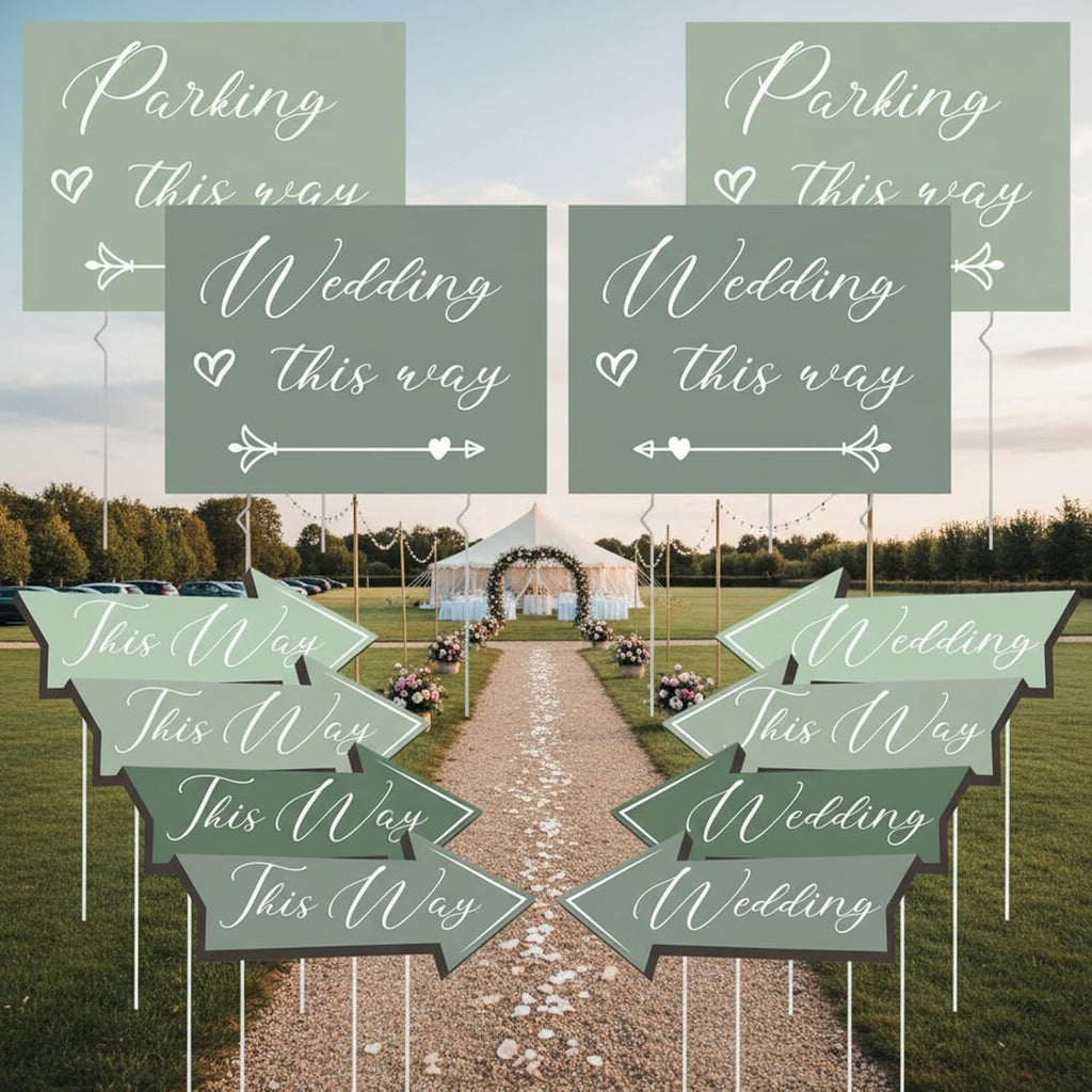 12 Pcs Sage Green Wedding This Way Signs Weeding Parking Signs