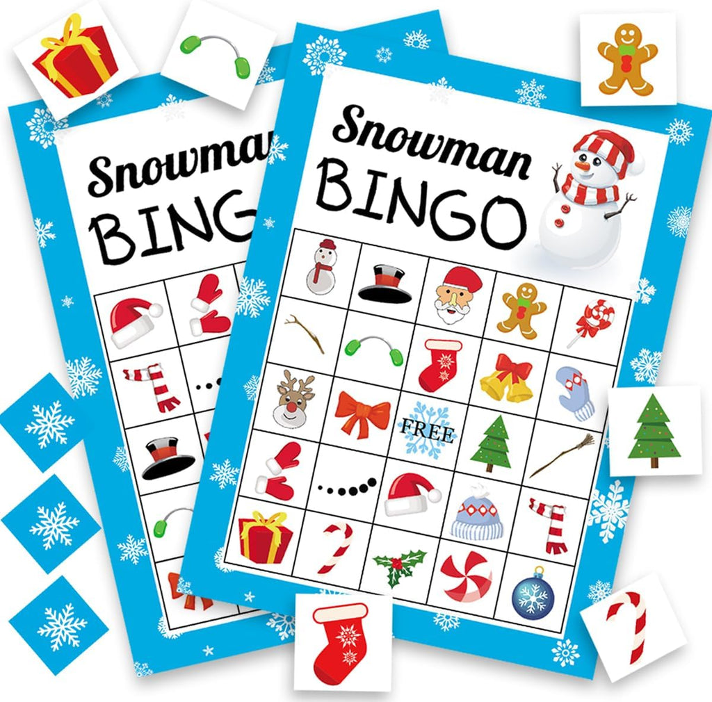 Christmas Games for Kids Adults, Xmas Snowman Bingo Cards Game 24 Players