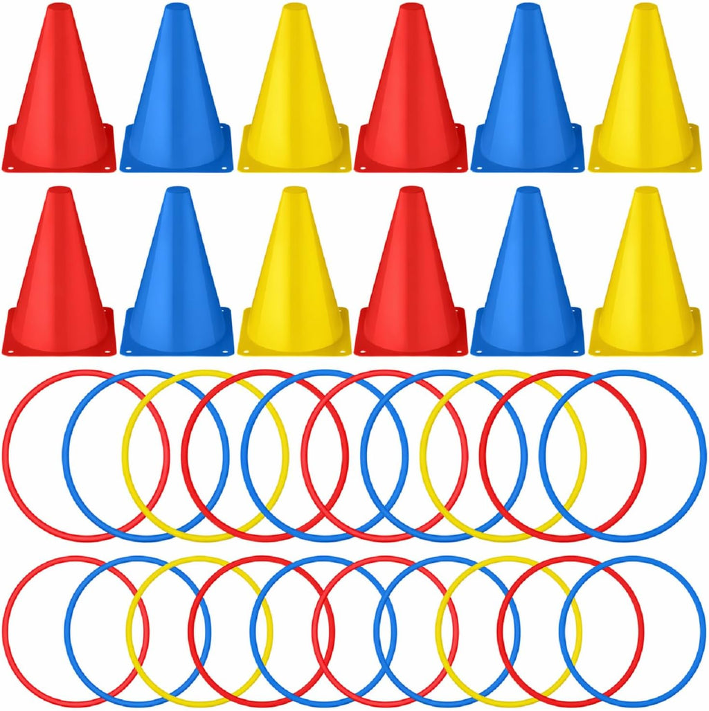 Leyndo 52 Pcs Ring Toss Game Set 12 Plastic Training Cones 40 Toss Rings for Carnival Party Backyard Indoor Outdoor Games