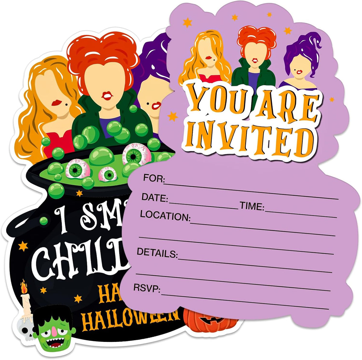 Halloween Party Invitation Cards with Envelopes - 12 Pack Hocus Pocus Halloween Invitations for Kids Adults - 5 x 6.6 Inch Witch Birthday Invitations for Haunted House Scary Holiday Party Favors