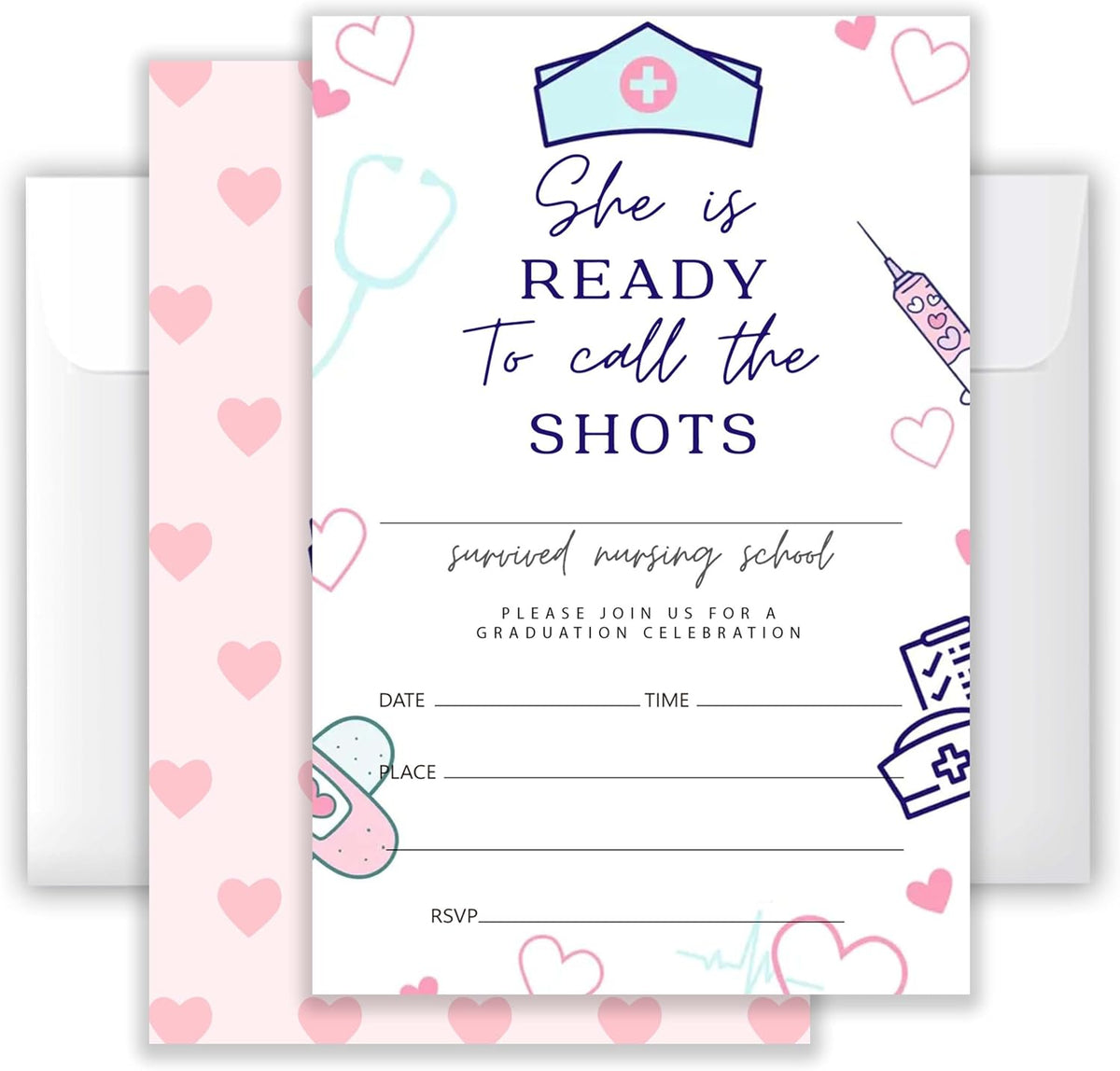 4x6 2026 Nursing School Graduation Invitations (20 Cards + 20 Envelopes) - ‘She’s Ready To Call The Shots’ Nurse Grad Party Invites.(017)