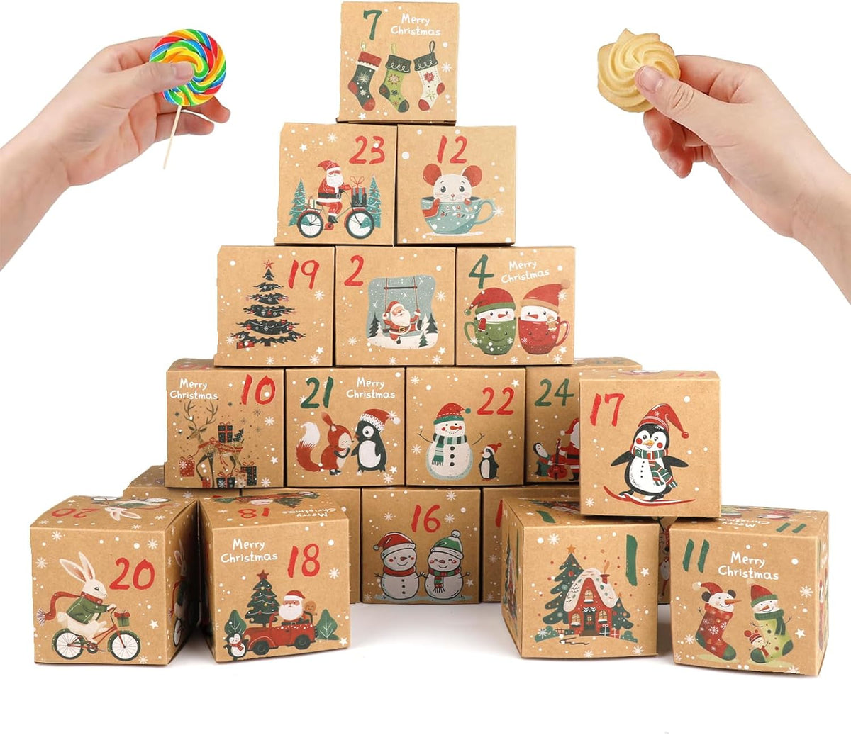 ONESING 24 Pcs DIY Christmas Advent Calendar Boxes for 2026, 24 Days Countdown Calendar Gift for Adults and Kids Christmas Kraft Cardboard Number Boxes Make & Fill Your Own Advent Calendar Boxes